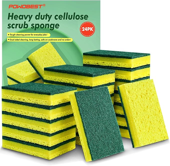 24 Pack Heavy Duty Scrub Sponges, Efficiently Clean The Surface Stains by PowoBest