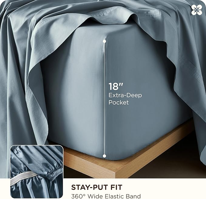 Bedsure Cooling Sheets, Rayon Derived from Bamboo & Cotton Blend, GentleSoft, Breathable, King Size Sheets Set, Deep Pocket Up to 18", Hotel Luxury Bedding for Hot Sleepers, Dusty Blue