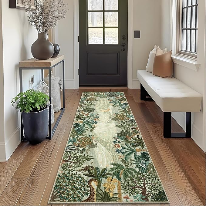 GarveeHome 2.5x8 Jungle Hallway Runner Rug, Soft Green Animal Long Kitchen by GarveeHome