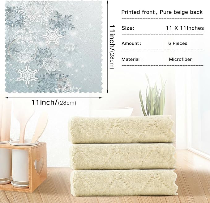 ALAZA Dish Towels Kitchen Cleaning Cloths Silver Snowflakes Winter Christmas - Image 3