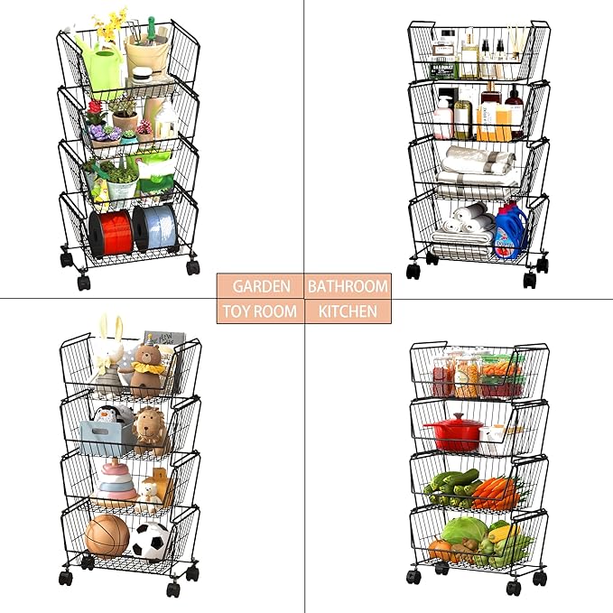 PUSDON 4-Tier Stackable Metal Storage Baskets, Anti-Rust Fruit Vegetable Rack - Image 5
