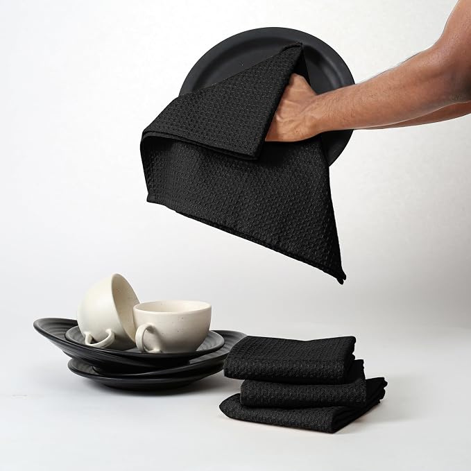 Black Waffle Kitchen Towels, 16x26 Inches, and Durable, Quick Drying, Machine - Image 7