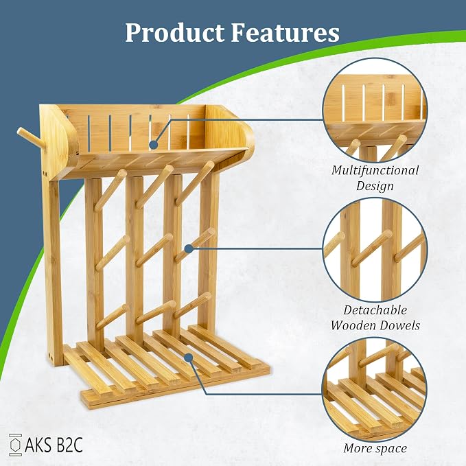 Bamboo Baby Bottle Drying Rack, Vertical Space Saving Kitchen Organizer - Image 3