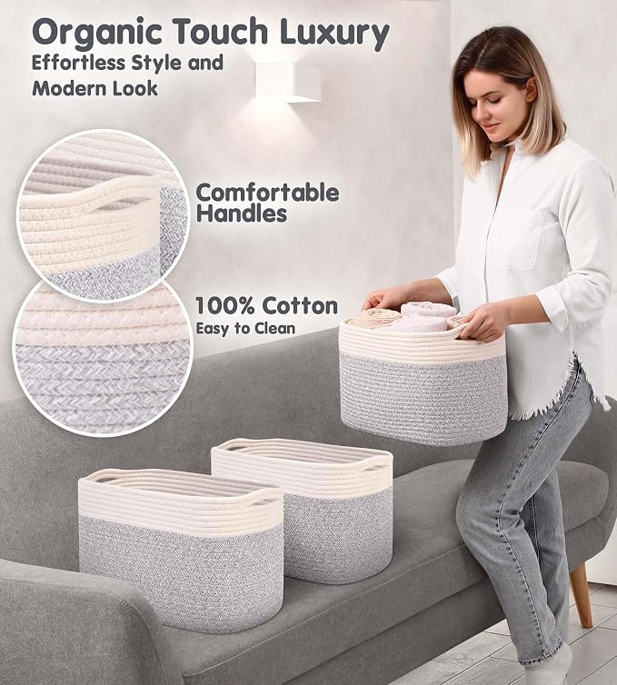 CHAT BLANC Cotton Rope Baskets for Organizing | Storage Baskets for Shelves | - Image 3