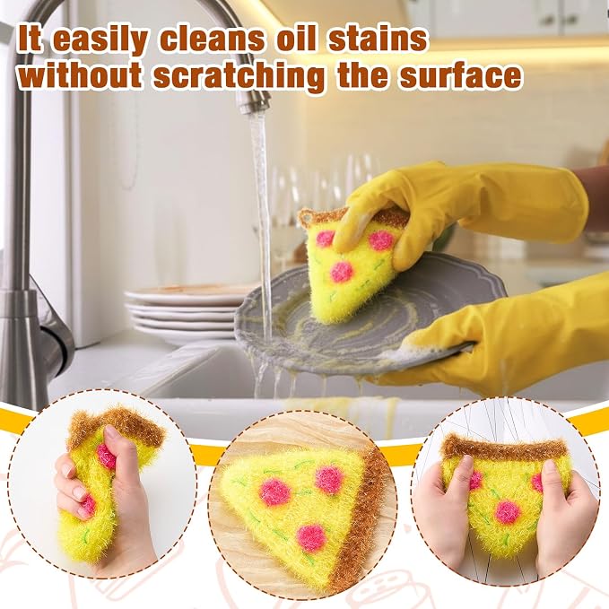 Breling 6 Pieces Pizza Shape Dish Sponge Dual Sided Non Scratch Dish Washing - Image 3