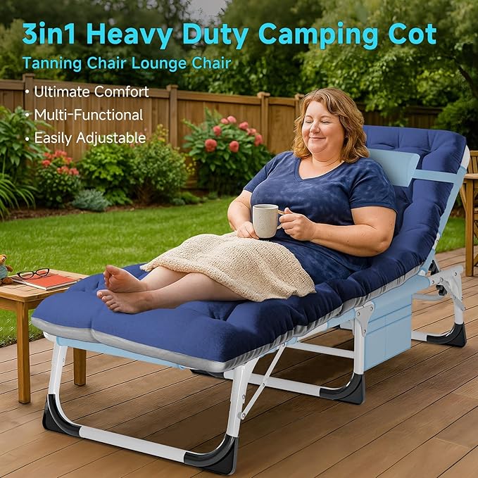 ABORON Camping Cot for Adult 28" Extra Wide, Heavy-Duty 1200D Oxford Cot for Sleeping, Portable Folding Camp Bed with Mat & Carry Bag