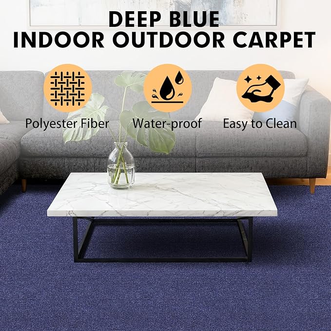 Marine Carpet,6 FT x 23 FT Deep Blue Indoor Outdoor Carpet 0.2" Thick Boat Carpet with Water-Proof TPE Backing, Non-Slide Outdoor Marine Carpet Roll for Home, Patio, Porch, Deck