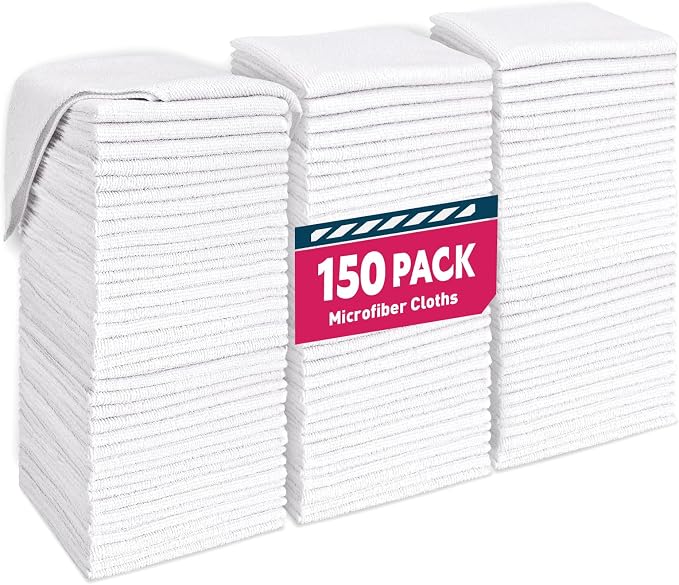 White Microfiber Towels- 150 Pack, Microfiber Cleaning Cloths Bulk, Microfiber by TEAWOO