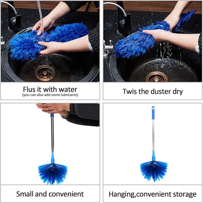 Cobweb Duster with Extension Pole, Washable Cleaning Duster Kit with 2 Duster - Image 6