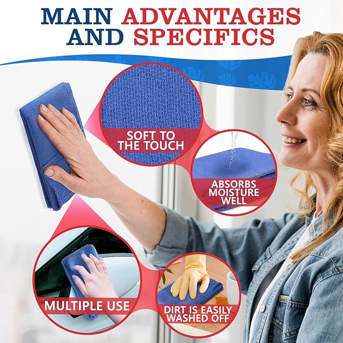 Huck Towels -12 Pack 24"x16.5" Cotton Blue Shop Towels - Image 4