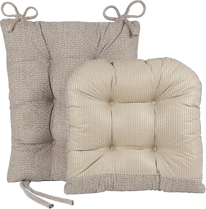 Klear Vu Omega Non-Slip Rocking Chair Cushion, Assembled in USA, Thick Tufted Design, Includes Seat Pad & Back Pillow with Ties, 17x17 Inches, 2-Piece Set, Tyson Graystone