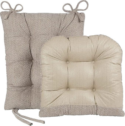 Klear Vu Omega Non-Slip Rocking Chair Cushion, Assembled in USA, Thick Tufted Design, Includes Seat Pad & Back Pillow with Ties, 17x17 Inches, 2-Piece Set, Tyson Graystone