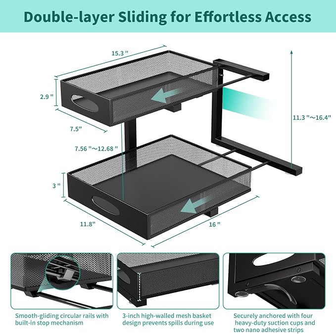 Under Sink Organizer, Extra-Wide Upgrade, Height Adjustable Organization and - Image 2