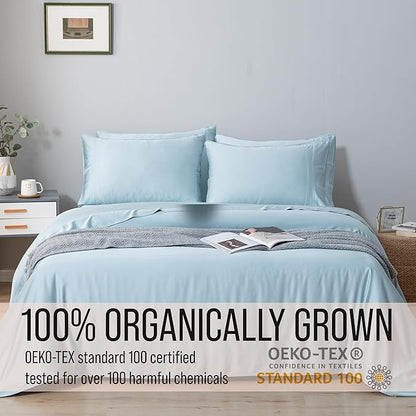 Bella Coterie 6 Piece Luxury Bamboo Viscose California King Size Sheet Set | 100% Organically Grown | Cooling for Hot Sleepers | 18" Deep Pocket | Soft & Hypoallergenic | 4 Pillowcases [Coastal Blue]