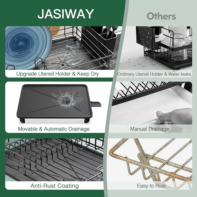 JASIWAY Stainless Steel Black Dish Drainers Drying Rack - Image 6