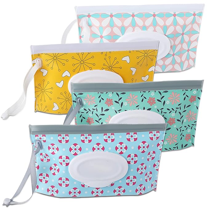 FEBSNOW 4 Pack Baby Wipe Dispenser, Portable Refillable Wipe Holder, Baby Wipes by HOMECRAFTBEAUTYBABY