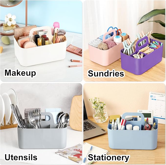 Multiuse Caddy Organizer with Handle, Stackable Plastic Tote Bin - Image 2