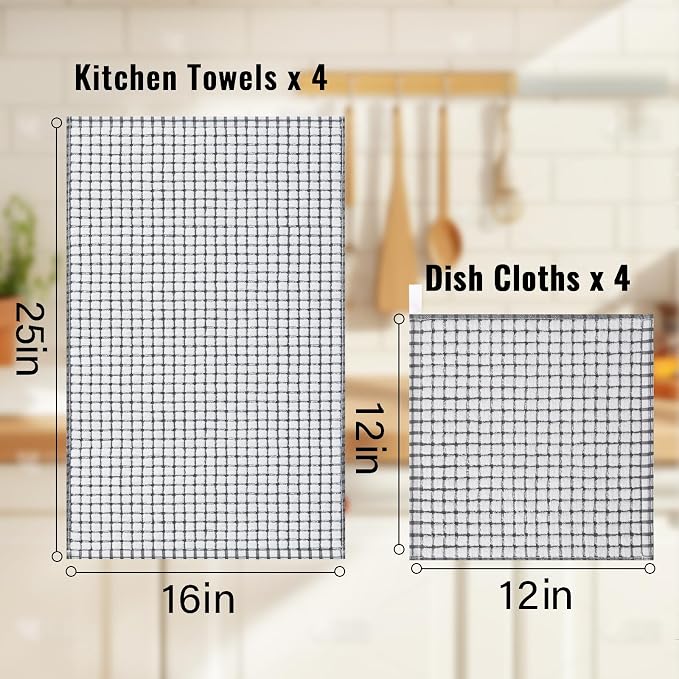 Homaxy Kitchen Towels and Dishcloths Set, 16 x 25 and 12 x 12 Inches, Super - Image 3