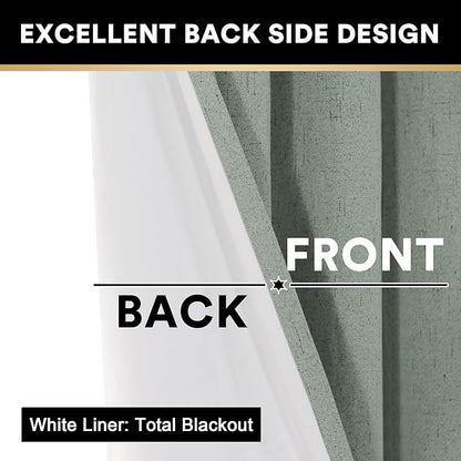 PrinceDeco Blackout Curtains 108 Inches Long 2 Panels Set for Bedroom Solid Thermal Insulated with White Liner Grommet Room Darkening Curtains & Drapes Luxury Decor for Living Room Nursery,Green Bay