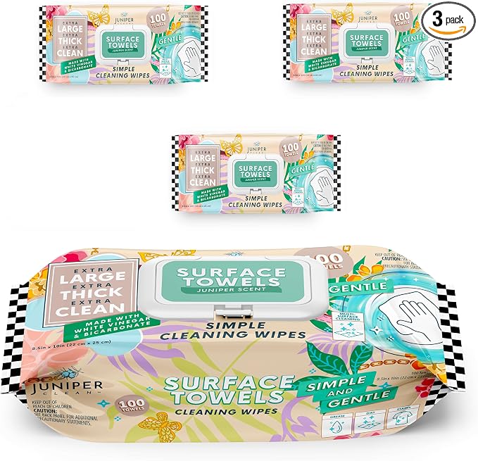3 Packs Surface Cleaning Wipes Bleach Free, Thick & Large Dispose, All-Purpose by JuniperCLEAN