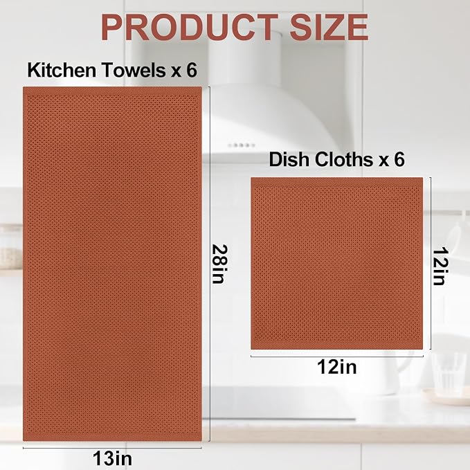 Homaxy 100% Cotton Kitchen Towels and Dishcloths Set, 12 x 12 Inches and 13 x - Image 4