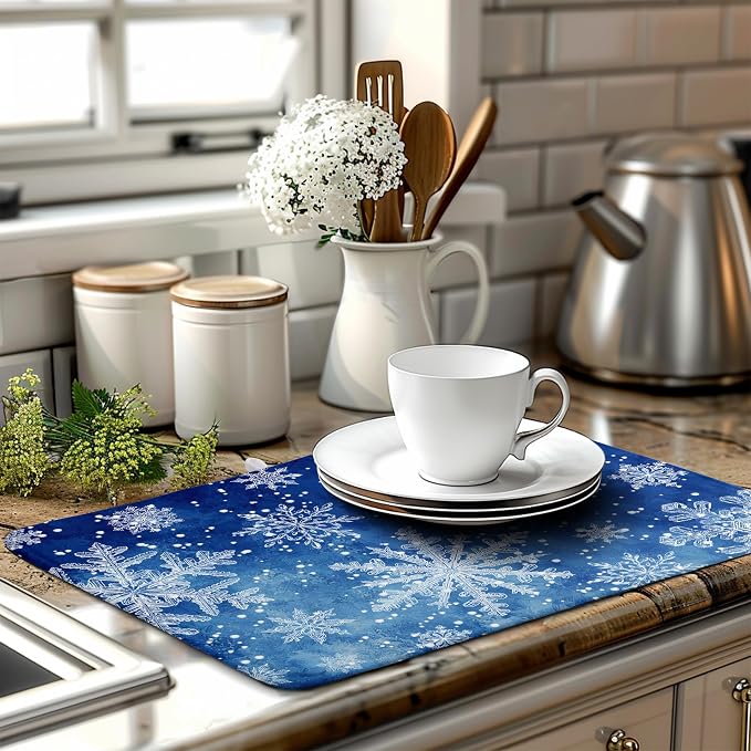 Winter Blue Snowflake Dish Drying Mat - Image 6