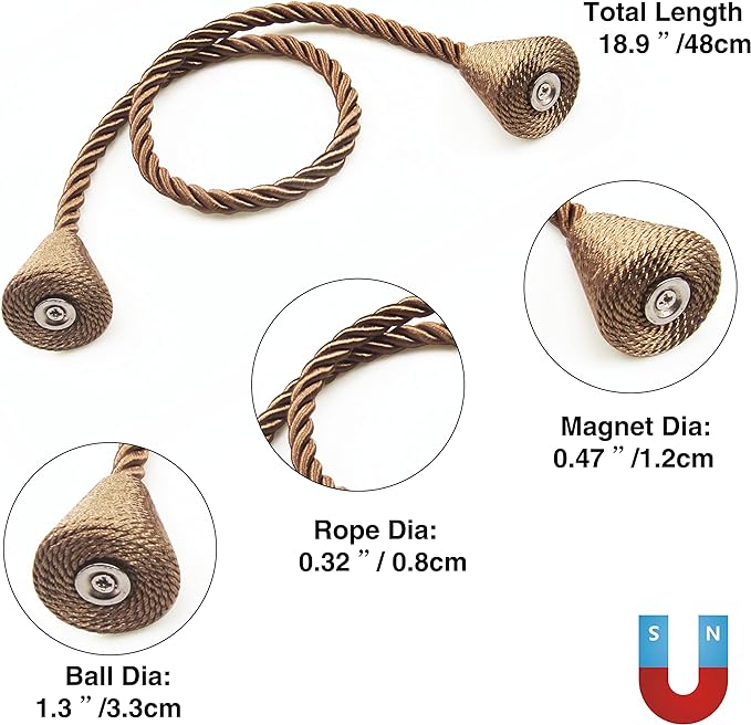 2 Pack Magnetic Curtain Tiebacks Rope Modern Handmade Curtain Tie Backs - Image 3