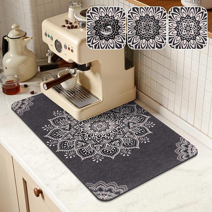 Yamaziot Boho Coffee Mat 12"x20", Floral Dish Drying Mat - Image 9