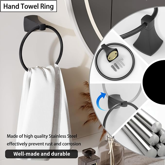 4 Pieces Bathroom Hardware Accessories Set Towel Bar Towel Holder Robe Hook - Image 5