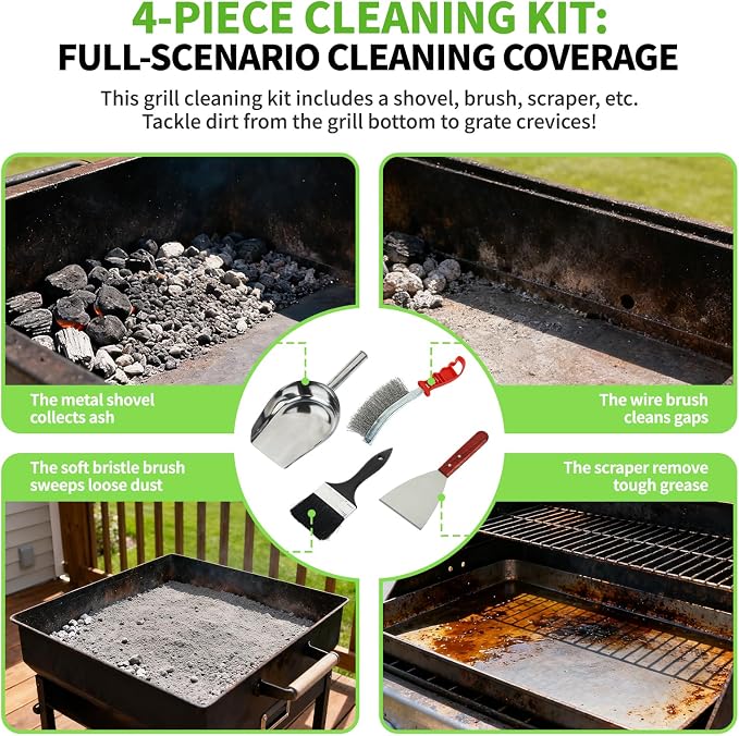 Grill Ash Cleaning Pellet 4-Piece Kit（Metal Material Durability） Includes Wire - Image 2