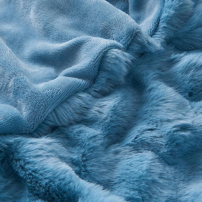 Lotus Karen Fuzzy Throw Blanket Blue - Big Bubble Faux Rabbit Fur Blanket for Couch,Softest Cozy Fluffy Blanket,Thick Furry Plush Shaggy Warm Blankets for Women,50x60 Inches