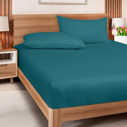 ROYALE LINENS 300 Thread Count 100% Long Staple Combed Cotton Fitted Sheet Queen - Super Soft Deep Pocket Bottom Sheet - Fitted Sheets Only - Elastic Sheets (Queen, Teal)