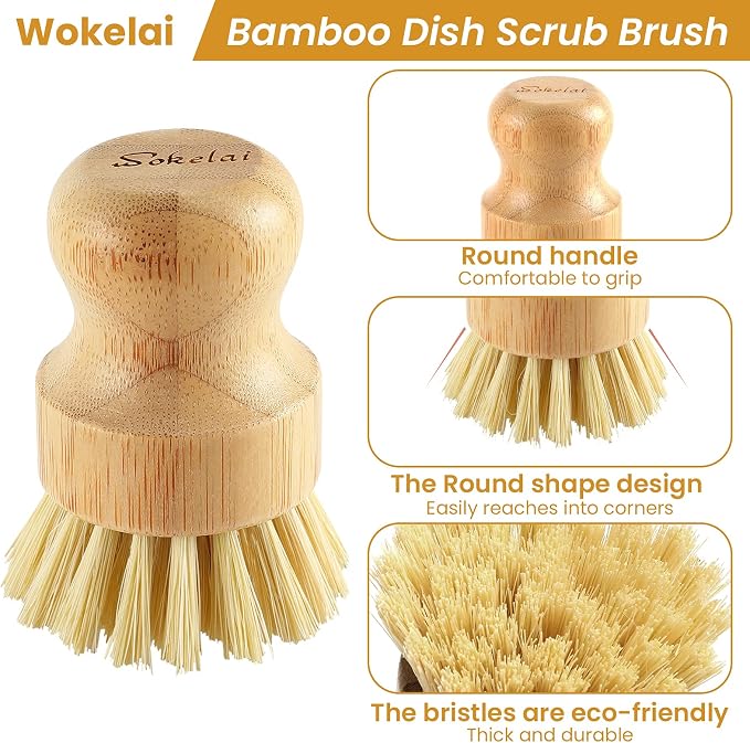 Bamboo Dish Scrub Brushes Set for Kitchen - Image 3
