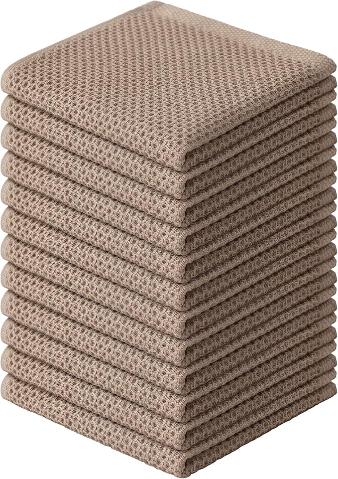 Kitinjoy 100% Cotton Kitchen Dish Cloths, 12 Pack Waffle Weave Ultra Soft by Kitinjoy