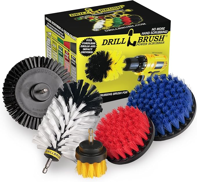 Drill Brush Attachment Set for Cleaning Wheel, Bathroom by Drillbrush