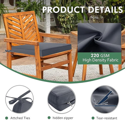 Outdoor Chair Cushions Set of 2: Waterproof & Fade Resistant Seat Cushion for Patio Furniture - 19 x 19 x 2 Inch Chair Pads with Ties and Hidden Zipper -Patio Chair Cushion Replacement, Dark Grey