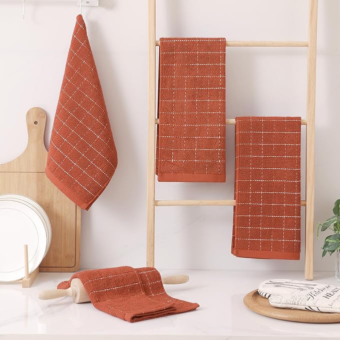 Homaxy 100% Cotton Terry Kitchen Towels, Checkered Designed, Soft and Super - Image 6