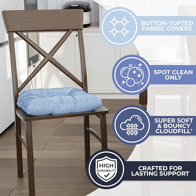 Klear Vu Gripper Overstuffed Universal Non-Slip Dining Chair Cushions for Kitchen Decor or Office Use, U-Shaped Skid-Proof Seat Pad, 17x17 Inches, 2 Count (Pack of 1), Honeycomb Delft Blue