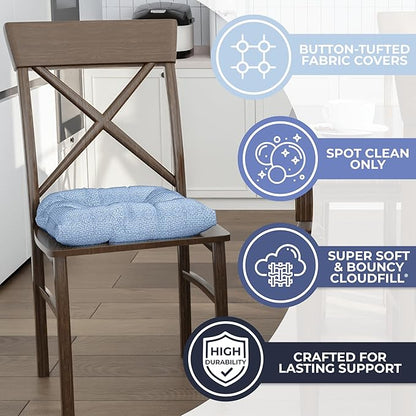 Klear Vu Gripper Overstuffed Universal Non-Slip Dining Chair Cushions for Kitchen Decor or Office Use, U-Shaped Skid-Proof Seat Pad, 17x17 Inches, 2 Count (Pack of 1), Honeycomb Delft Blue