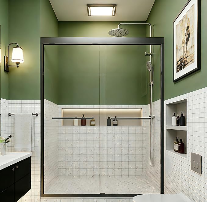 50-54" W x 70" H Semi-Frameless Double Sliding Shower Door, Bypass Shower Door by VUMALL