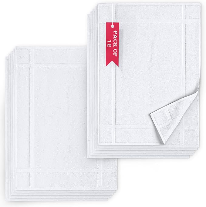 Pearl Linens Pack of 12 100% Cotton Bath Mat 20x30 inches, Soft & Absorbent by PearlLinens