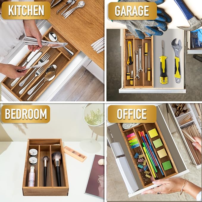 Acacia 4 Slot Silverware Drawer Organizer - Image 6