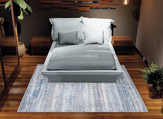 Bloom Rugs Washable Non-Slip 10x14 Rug - Gray/Blue/Blush Modern Abstract Area Rug for Living Room, Bedroom, Dining Room, and Kitchen - Exact Size: 10' x 14'