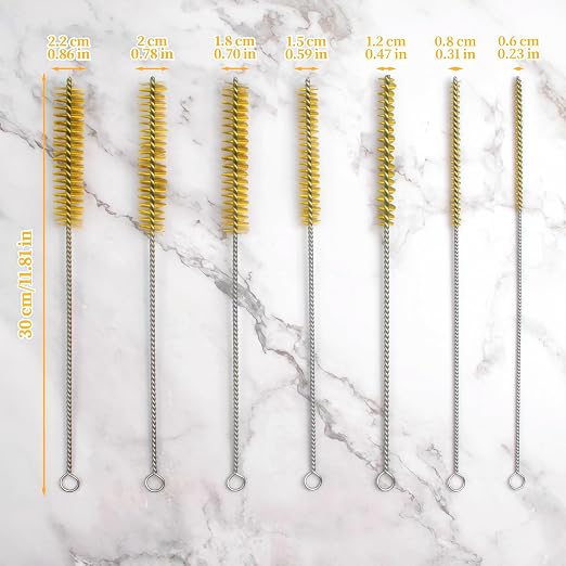 7 PCS Brass Wire Tube Brush Kit Wire Bottle Brushes, - Image 2