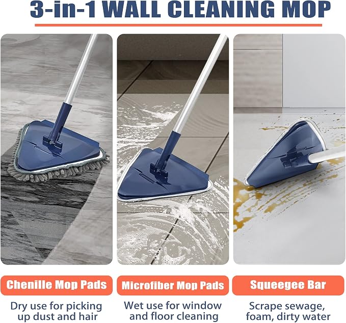 JEHONN Wall Cleaner Mop with Long Handle 82 Inches, 3-in-1 Ceiling Cleaning - Image 2