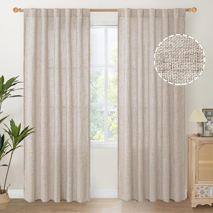 YoungsTex Natural Linen Curtains 84 Inch Length 2 Panels Rod Pocket Light by YoungsTex