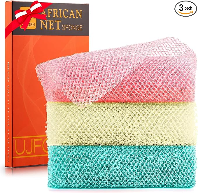 UJFQBH 3 Pieces African Net Sponge, African exfoliating net African Net Long by BuyNow
