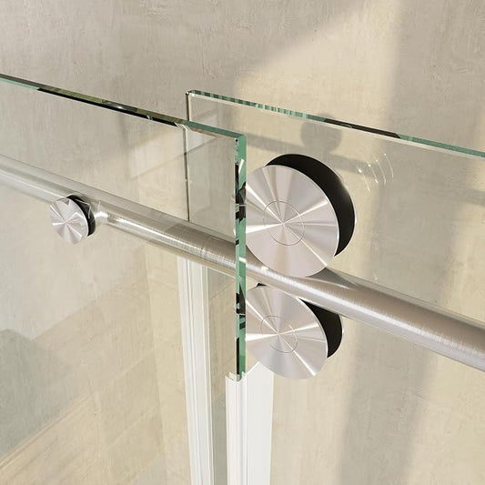 Frameless Shower Door, 3/8" Clear Tempered Glass, Waterproof Bathroom Shower - Image 2
