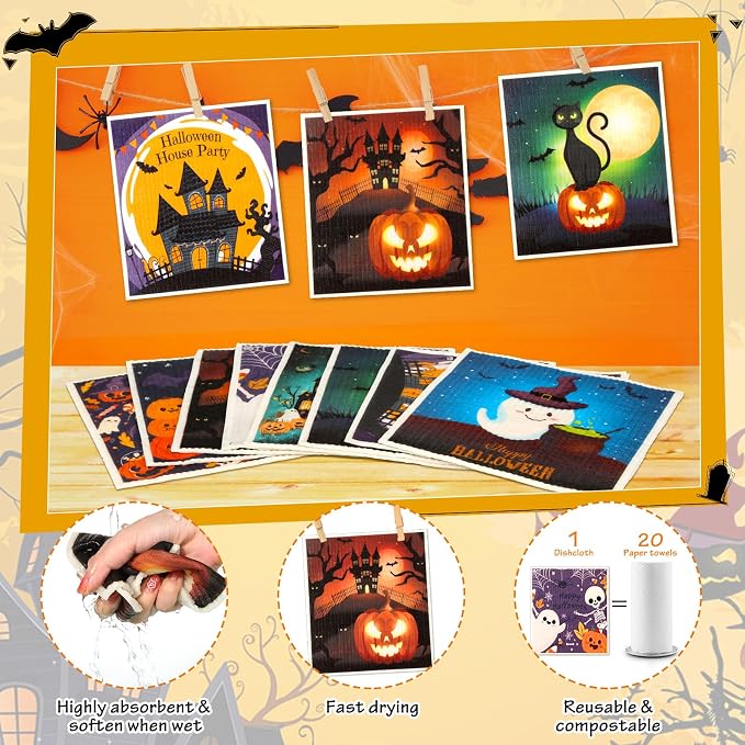 Lucomb 8 Pack Halloween Swedish Dishcloths Reusable, Kitchen Sponges Soft - Image 4