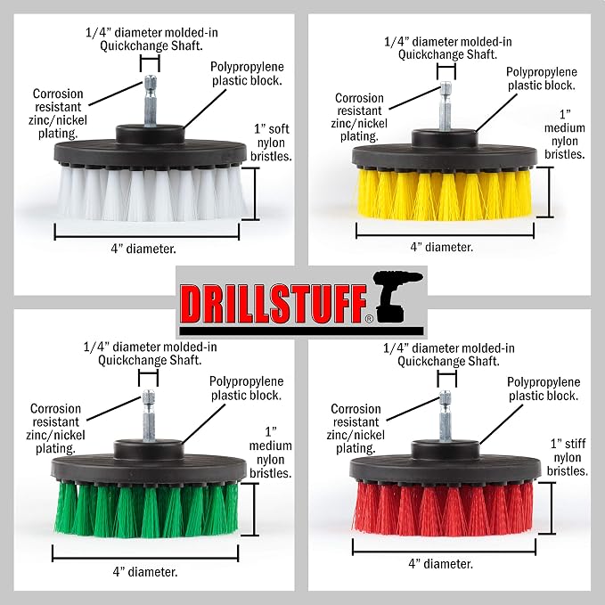 Drill Brush Attachment Power Scrubber Brush Set - 4in 4 Piece Soft - Image 5